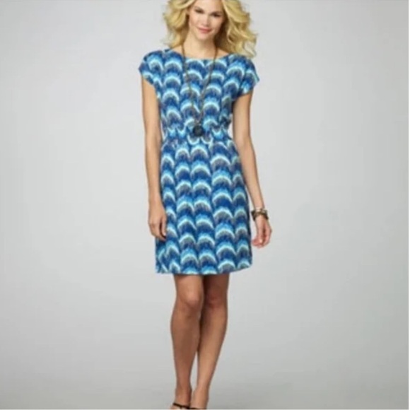 Lilly Pulitzer Dresses & Skirts - Lilly Pulitzer Blue Curves Print Knit Sadie Dress Size XL Smocked Elastic Waist